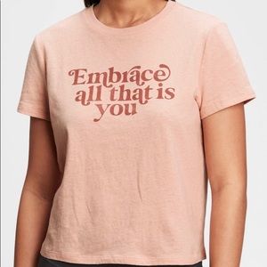 GAP Buff Pink Cropped Graphic Tee - Size: L